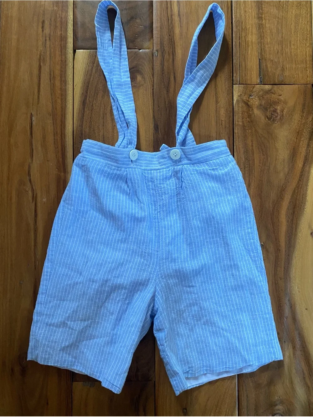 Luli & Me Light Blue Linen Blend Pinstripe Suspender Shorts Size 2t